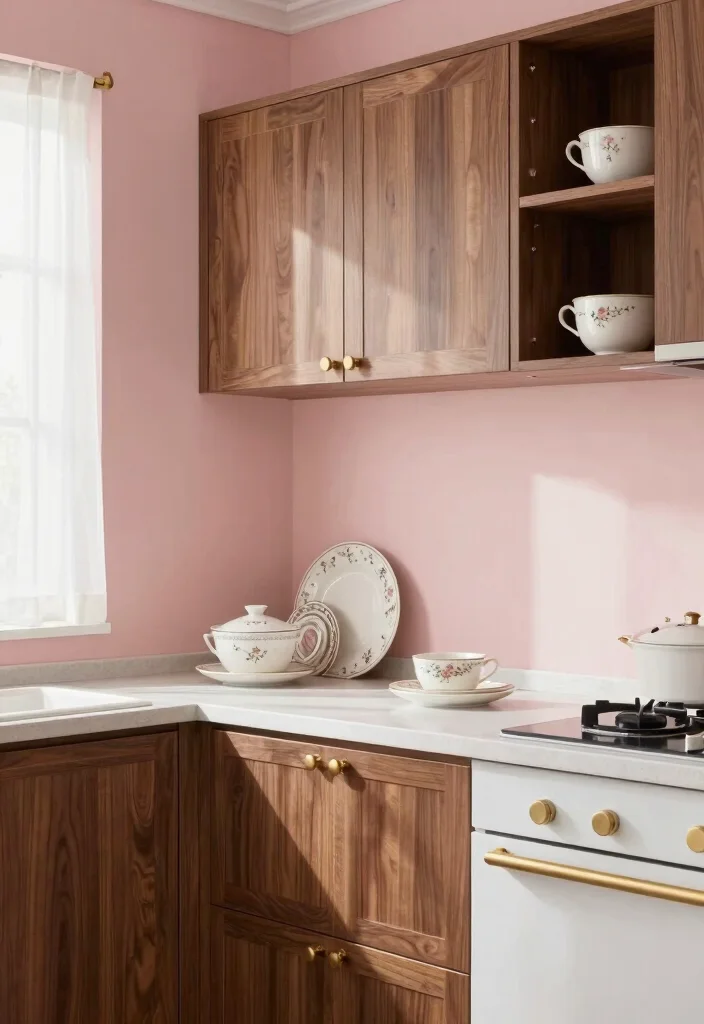 18 Walnut Kitchen Cabinets Color Schemes Ideas With Luxe Finish 5 18 Walnut Kitchen Cabinets Color Schemes Ideas With Luxe Finish - 5. Blush Pink and Walnut Charm 1