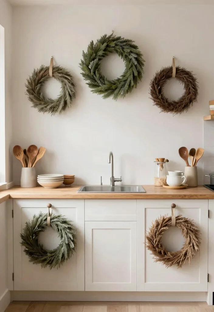 18 Wreaths on Kitchen Cabinets Ideas With Festive Charm 17 18 Wreaths on Kitchen Cabinets Ideas With Festive Charm - 17. Natural Color Wreaths 1