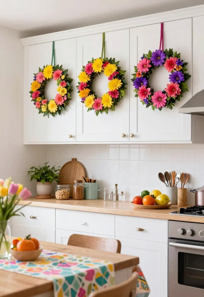 18 Wreaths on Kitchen Cabinets Ideas With Festive Charm 2 18 Wreaths on Kitchen Cabinets Ideas With Festive Charm - 2. Bright and Bold Floral Wreaths 1