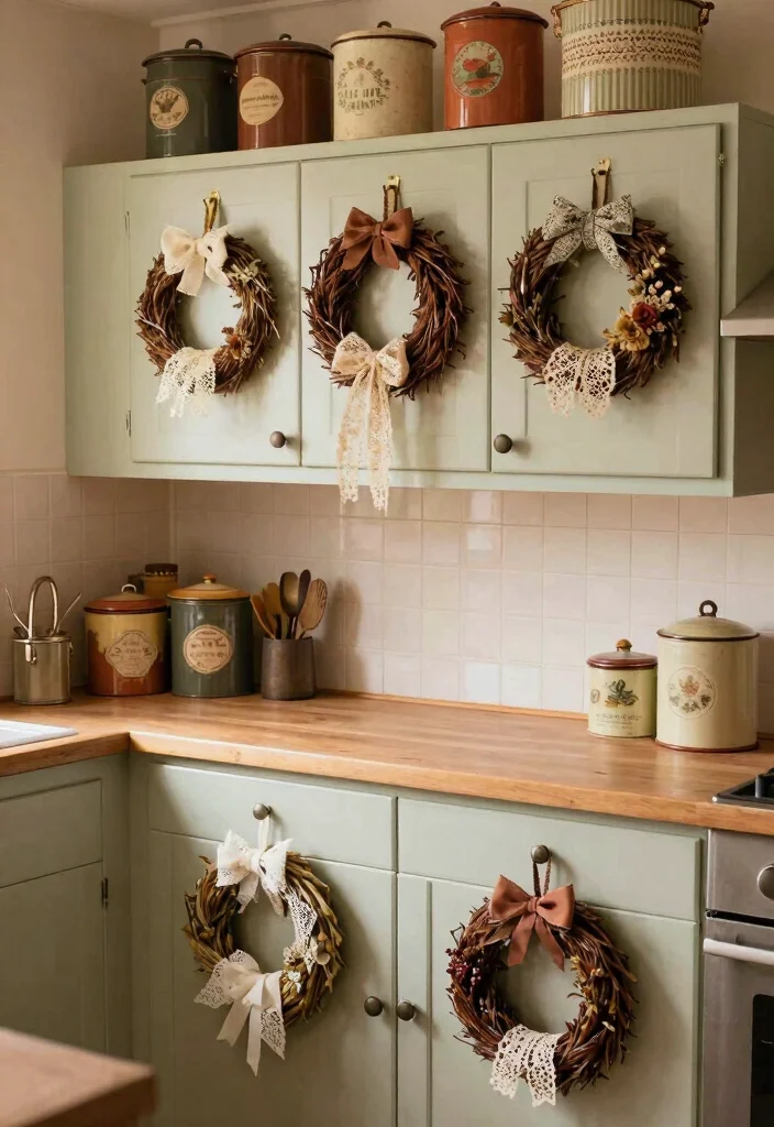 18 Wreaths on Kitchen Cabinets Ideas With Festive Charm 8 18 Wreaths on Kitchen Cabinets Ideas With Festive Charm - 8. Vintage-Inspired Wreaths 1