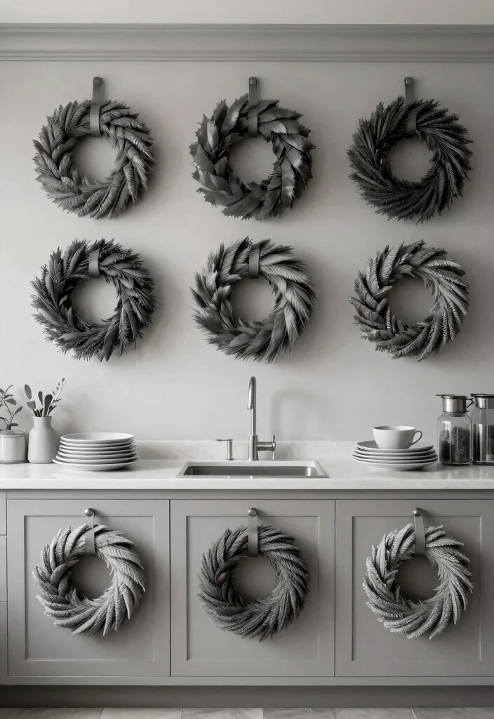 18 Wreaths on Kitchen Cabinets Ideas With Festive Charm 9 18 Wreaths on Kitchen Cabinets Ideas With Festive Charm - 9. Monochromatic Wreaths 1