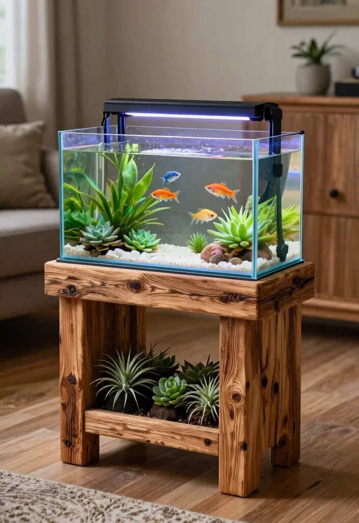 12 Aquarium Planter Ideas That Don't Leak or Crack Over Time - 4. DIY Wooden Aquarium Stand Planters 1