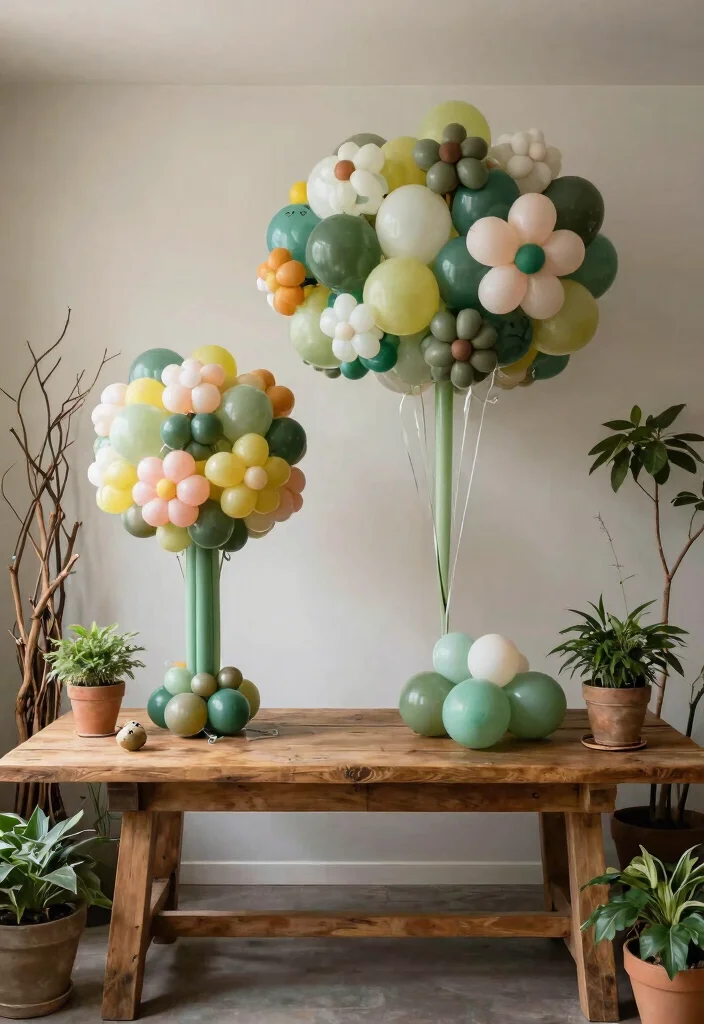 12 Ceiling Balloon Decorations That Stay Up Without Tape Marks - 4. Nature-Themed Balloon Bouquets 1