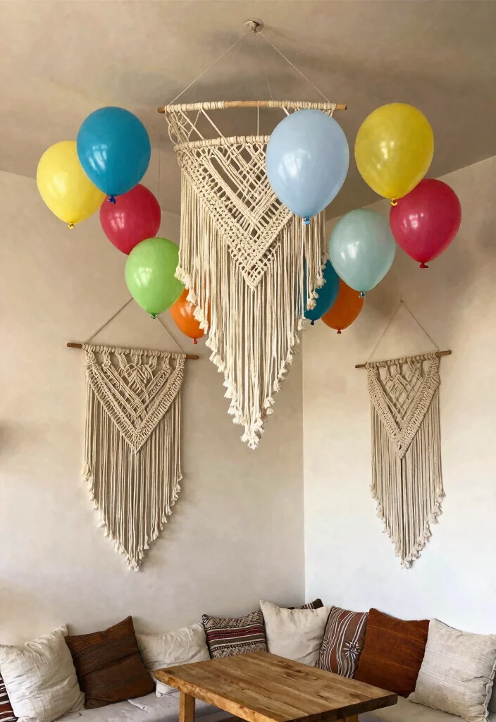 12 Ceiling Balloon Decorations That Stay Up Without Tape Marks - 5. Macramé Ceiling Hangers 1