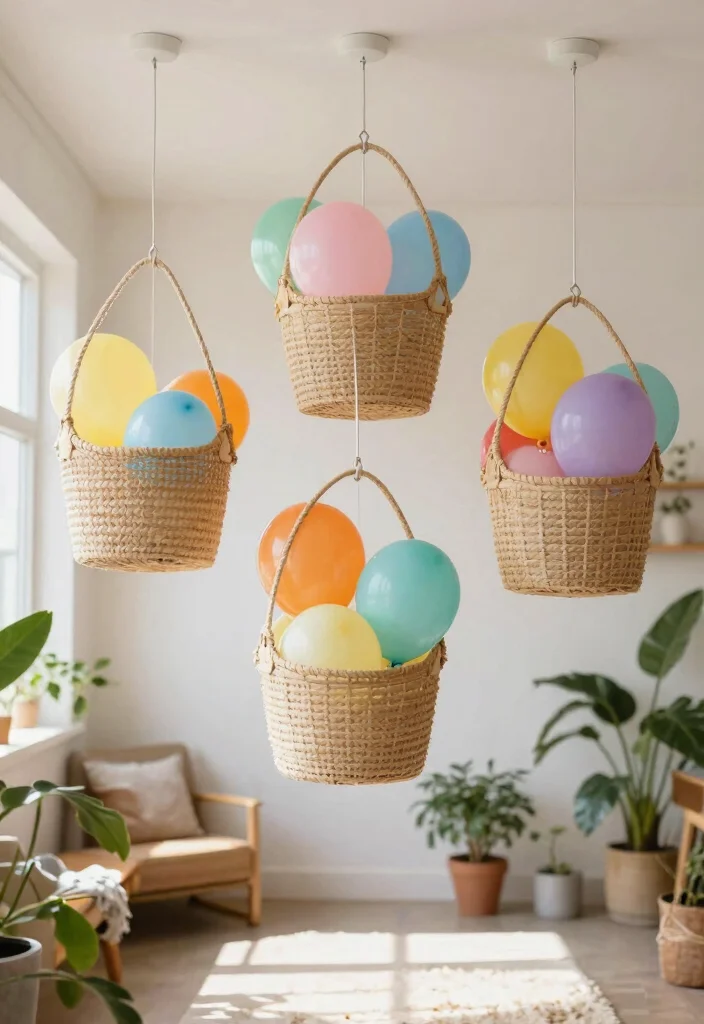 12 Ceiling Balloon Decorations That Stay Up Without Tape Marks - 6. Biodegradable Balloon Baskets 1
