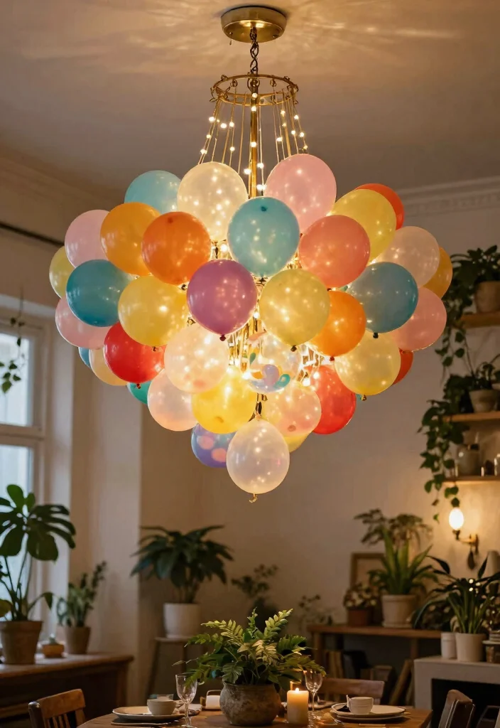 12 Ceiling Balloon Decorations That Stay Up Without Tape Marks - 8. DIY Balloon Chandelier 1