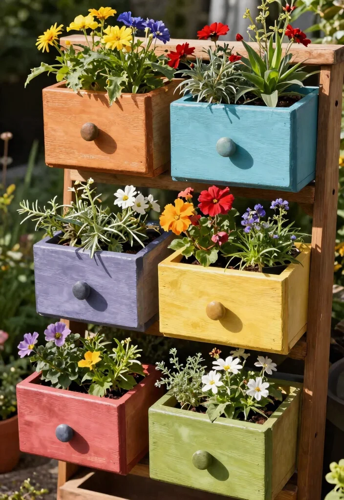 12 Decorated Flower Pot Ideas That Hide Boring Plastic Planters - 11. Upcycled Drawer Planters 1