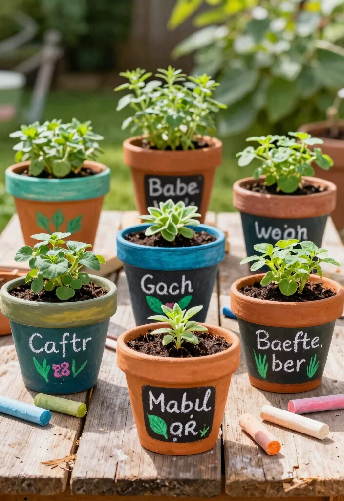12 Decorated Flower Pot Ideas That Hide Boring Plastic Planters - 4. Chalkboard Paint Pots 1