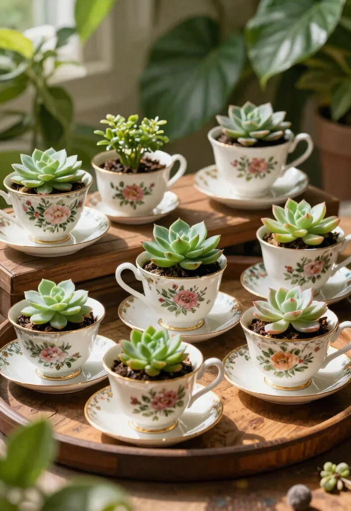 12 Decorated Flower Pot Ideas That Hide Boring Plastic Planters - 6. Vintage Teacup Planters 1