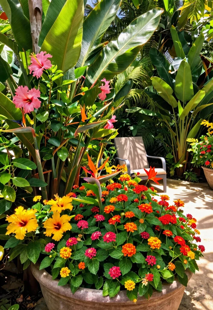 12 Flower Planter Ideas That Bloom All Season Without Replanting - 6. Tropical Oasis 1
