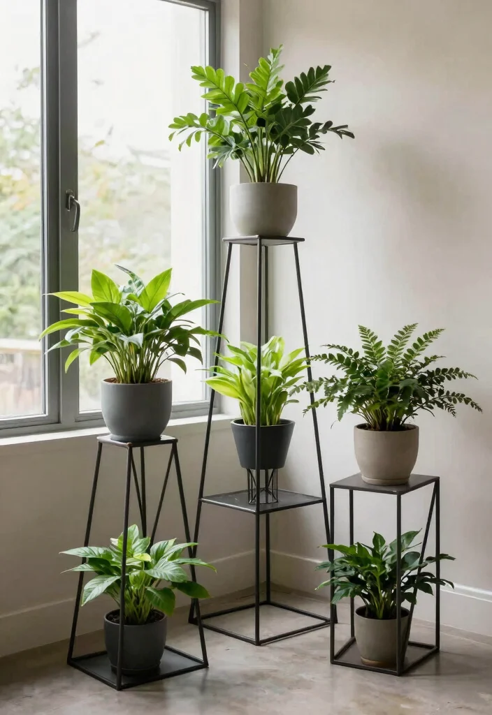 12 Iron Plant Stand Ideas That Hold Heavy Pots Without Tipping - 3. Geometric Iron Frames 1