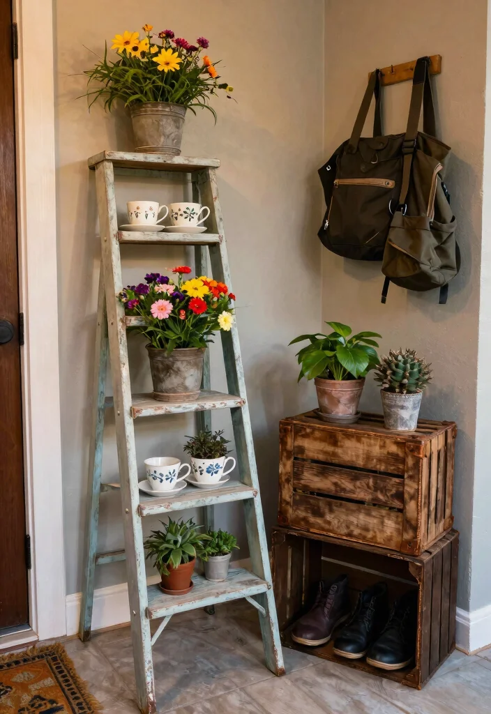 12 Outdoor Entryway Decor Ideas That Boost Curb Appeal Fast - 7. Upcycled Decor 1