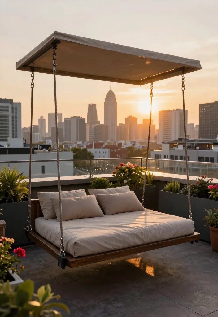 12 Outdoor Swing Ideas That Support Adults and Install Without a Tree - 10. Rooftop Swing Bed 1