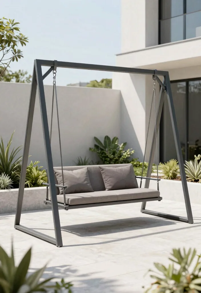 12 Outdoor Swing Ideas That Support Adults and Install Without a Tree - 11. Minimalist Steel Frame Swing 1
