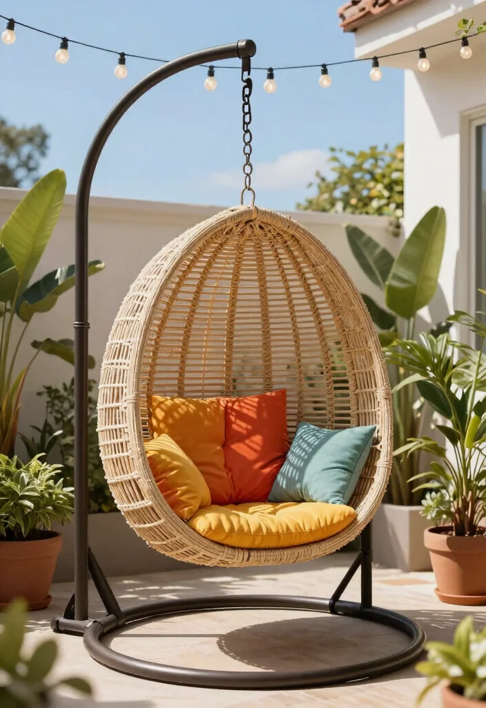 12 Outdoor Swing Ideas That Support Adults and Install Without a Tree - 2. Hanging Basket Chair 1