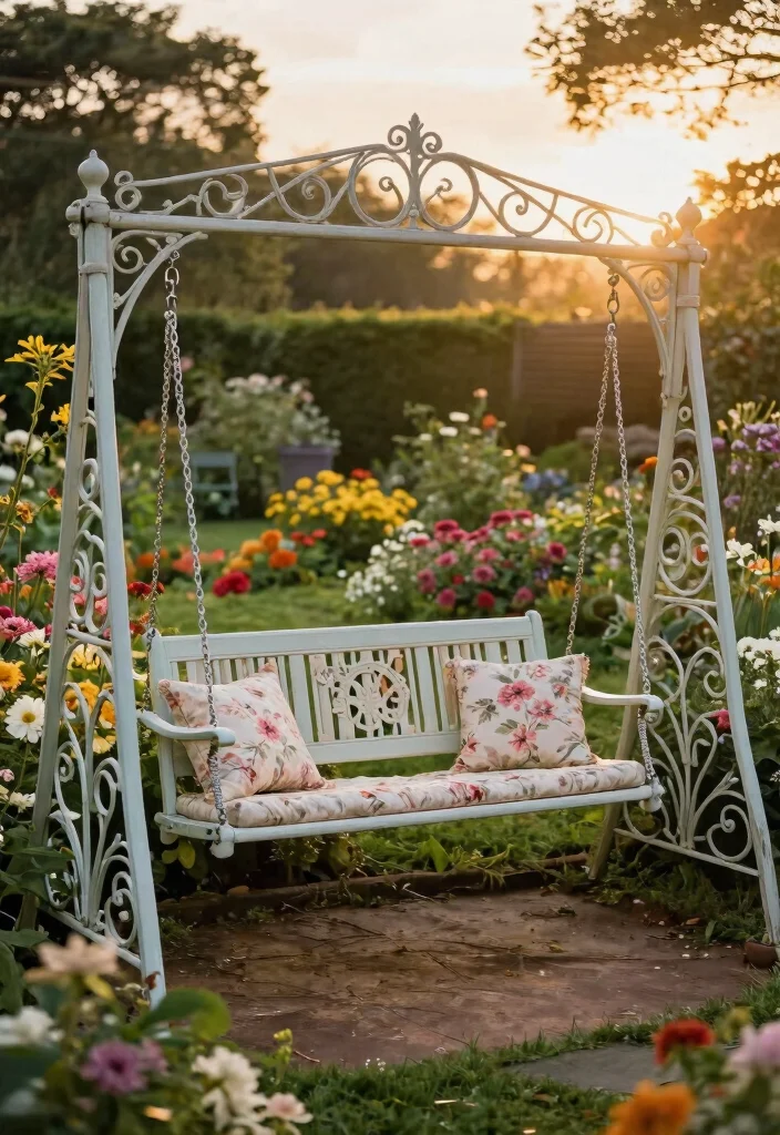 12 Outdoor Swing Ideas That Support Adults and Install Without a Tree - 6. Vintage Garden Bench Swing 1