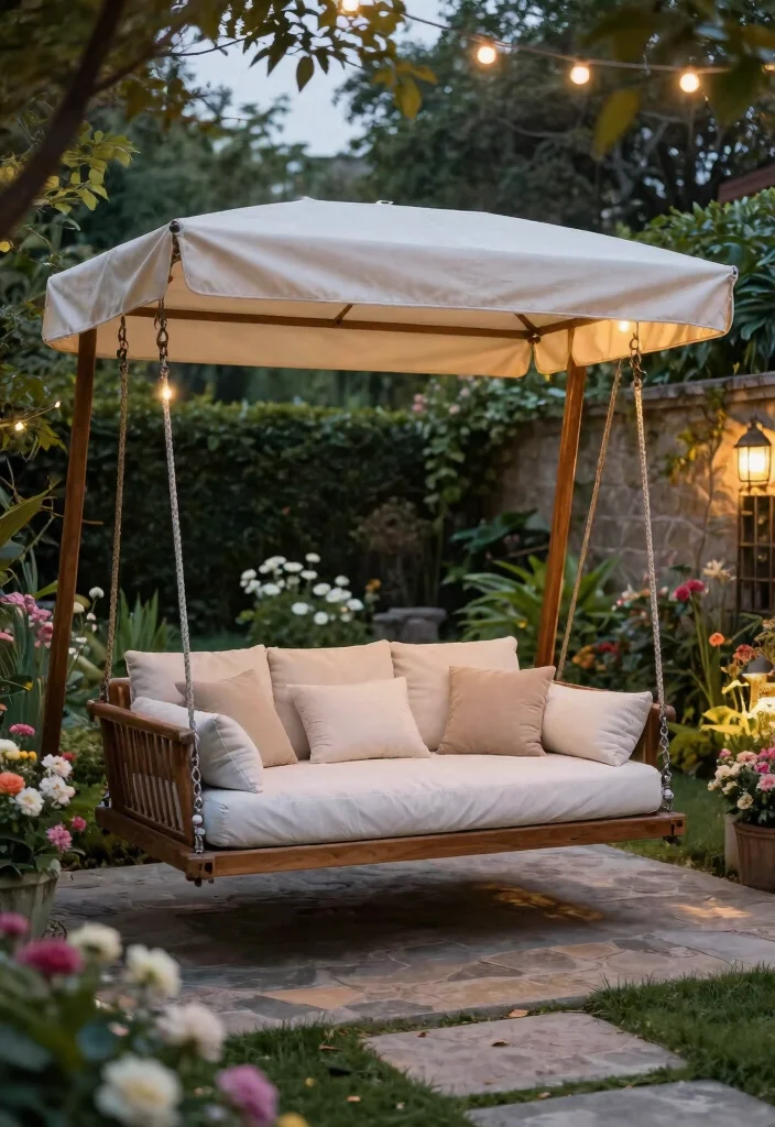 12 Outdoor Swing Ideas That Support Adults and Install Without a Tree - 8. Canopy Swing Bed 1
