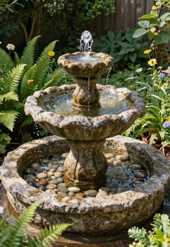 12 Patio Fountain Ideas That Run Without a Buried Water Line - 4. Rustic Stone Basin Fountain 1