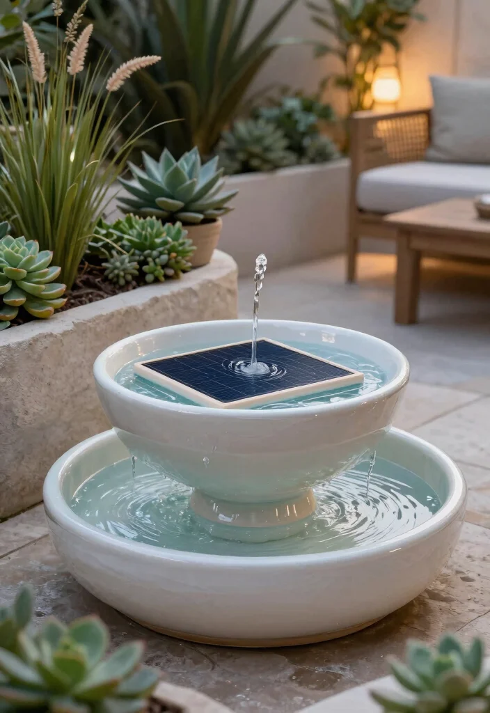 12 Patio Fountain Ideas That Run Without a Buried Water Line - 5. Solar-Powered Bowl Fountain 1