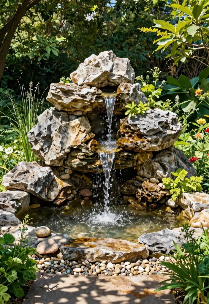 12 Patio Fountain Ideas That Run Without a Buried Water Line - 6. Solar-Powered Rock Fountain 1