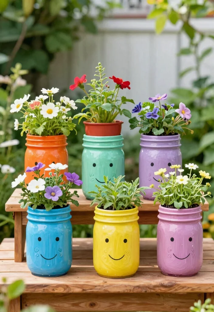 14 Backyard Planter Ideas That Hide Eyesores and Add Color 10 14 Backyard Planter Ideas That Hide Eyesores and Add Color - 10. Painted Mason Jar Planters 1