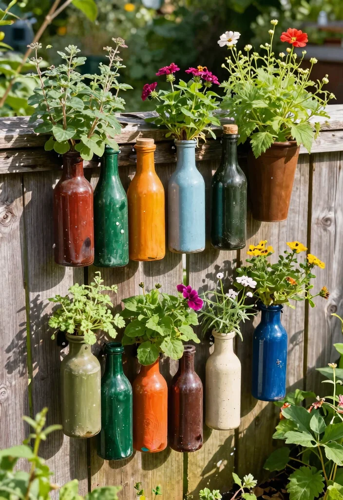 14 Backyard Planter Ideas That Hide Eyesores and Add Color 6 14 Backyard Planter Ideas That Hide Eyesores and Add Color - 6. Recycled Bottle Planters 1