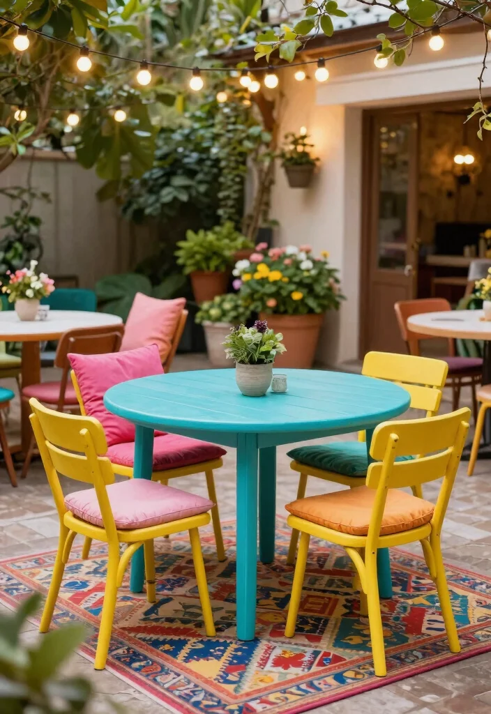14 Bistro Table Outdoor Ideas for Small Balconies and Patios - 1. Colorful Patio Bistro Table Set 1