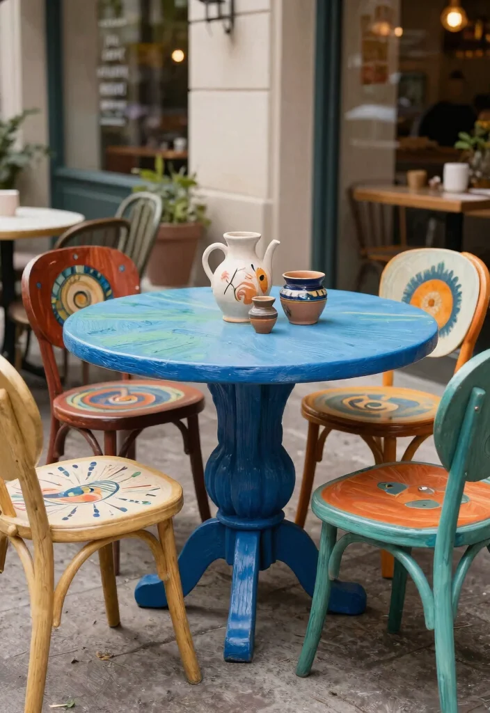 14 Bistro Table Outdoor Ideas for Small Balconies and Patios - 11. Bistro Table with Artistic Decor 1