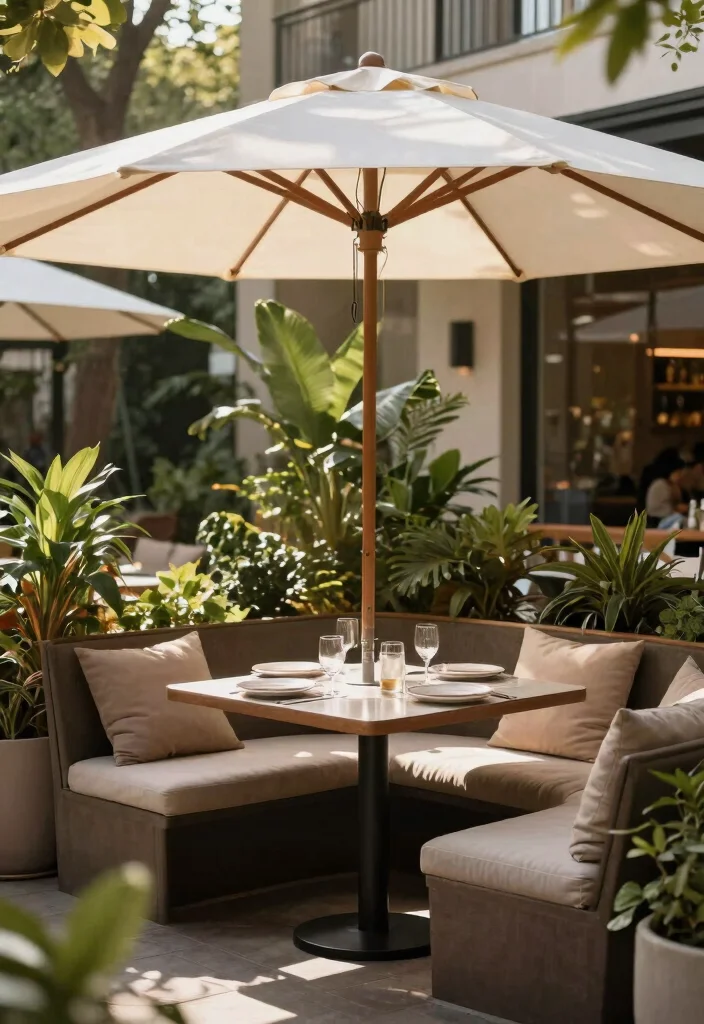14 Bistro Table Outdoor Ideas for Small Balconies and Patios - 7. Bistro Table with Umbrella 1