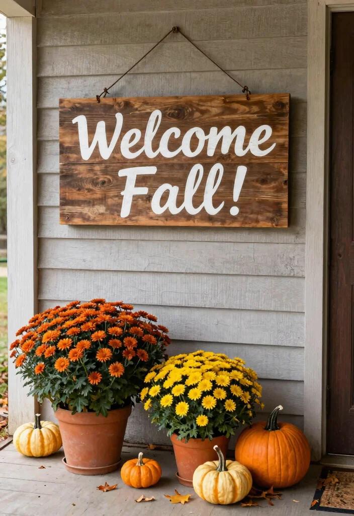 14 Fall Porch Signs Ideas That Welcome Guests Right Away - 1. Rustic Wooden Sign with Hand-Painted Letters 1