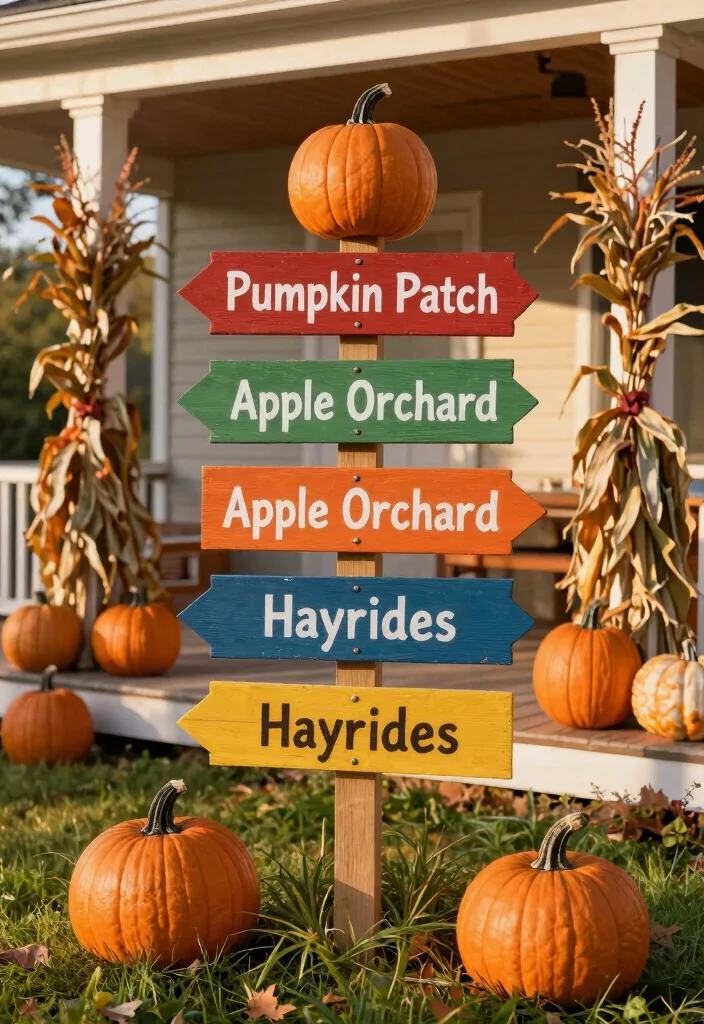 14 Fall Porch Signs Ideas That Welcome Guests Right Away - 4. Directional Signs to Local Attractions 1