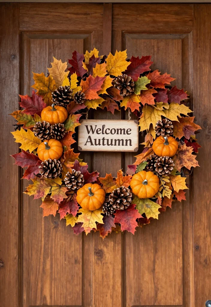 14 Fall Porch Signs Ideas That Welcome Guests Right Away - 5. Fall-Themed Wreath Sign Combination 1