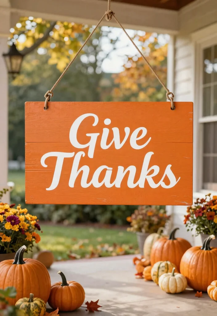 14 Fall Porch Signs Ideas That Welcome Guests Right Away - 8. 'Give Thanks' Wooden Hanging Sign 1