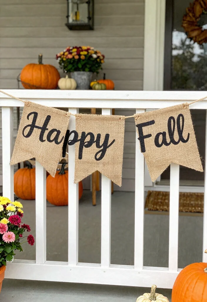14 Fall Porch Signs Ideas That Welcome Guests Right Away - 9. Burlap Banner with Fall Messages 1