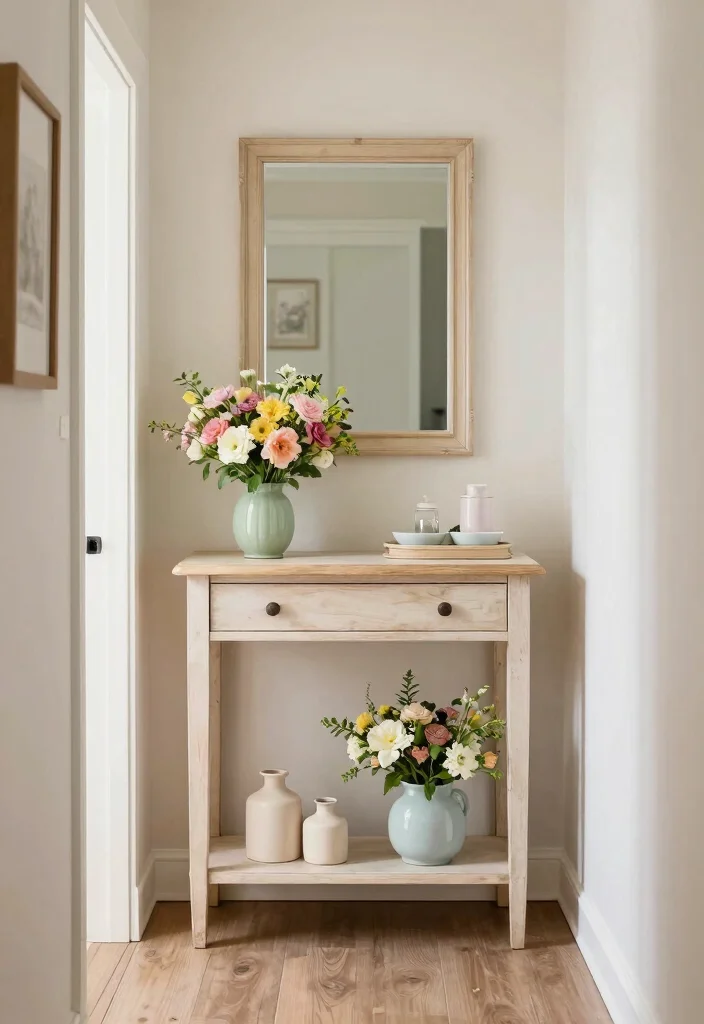 14 Farmhouse Console Table Ideas That Fit Narrow Entryways - 11. Seasonal Displays 1