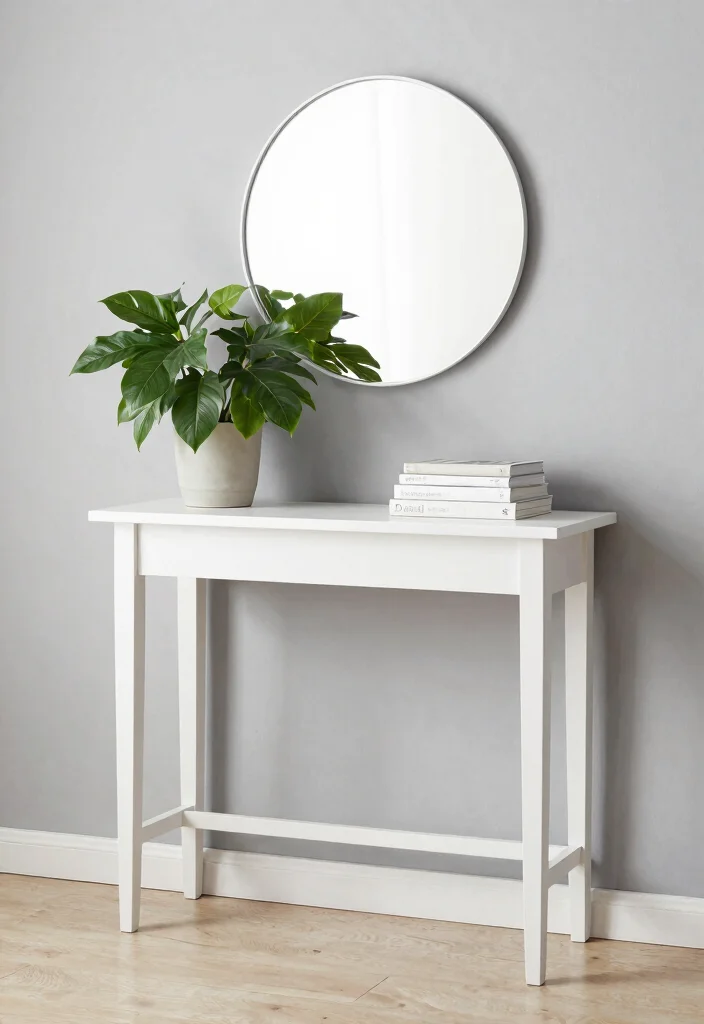 14 Farmhouse Console Table Ideas That Fit Narrow Entryways - 2. Minimalist Chic 1