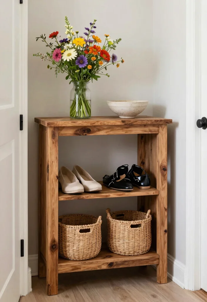 14 Farmhouse Console Table Ideas That Fit Narrow Entryways - 4. Open Shelf Wonder 1