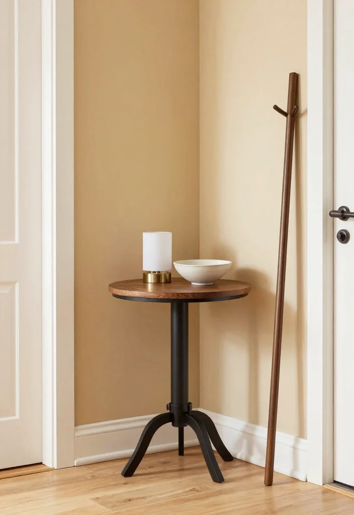 14 Farmhouse Console Table Ideas That Fit Narrow Entryways - 5. Corner Console Table 1