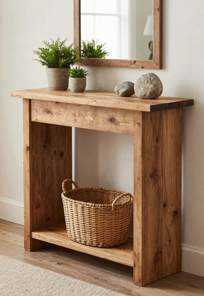 14 Farmhouse Console Table Ideas That Fit Narrow Entryways - 9. Natural Elements 1