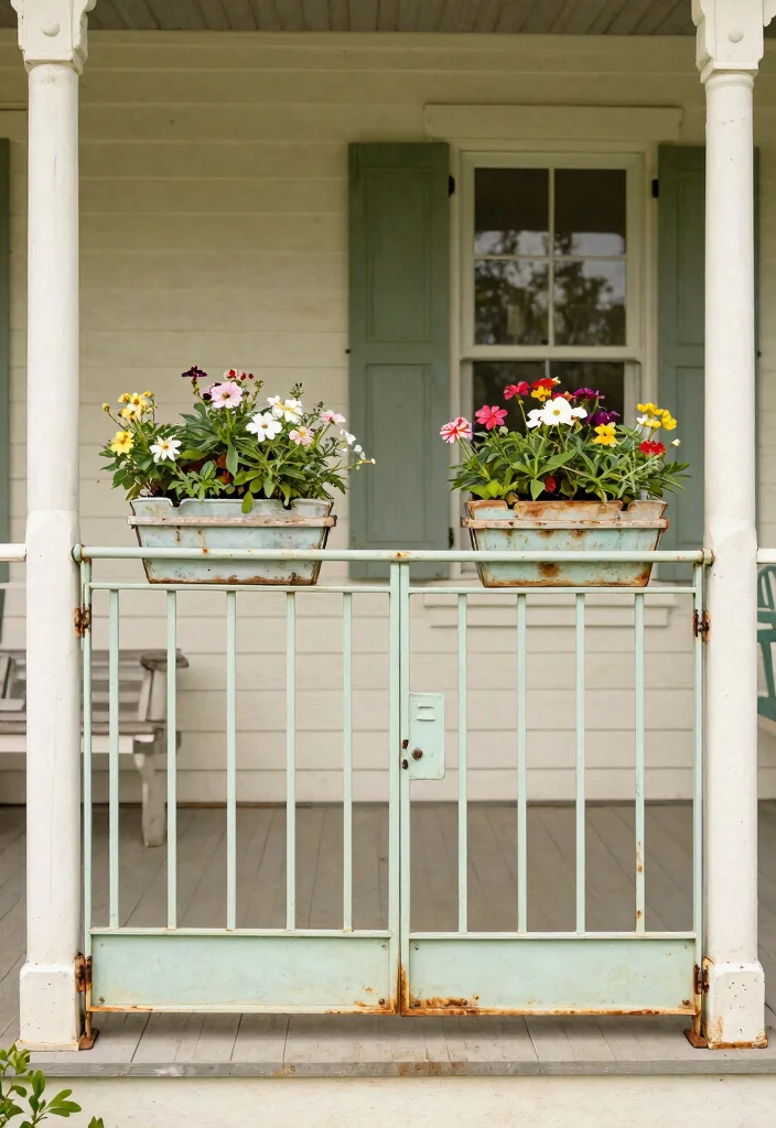 14 Farmhouse Porch Railing Ideas That Meet Code on a Budget - 11. Upcycled Metal Railings 1