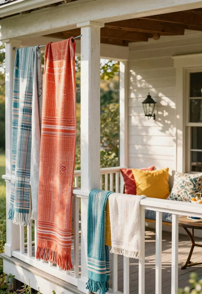 14 Farmhouse Porch Railing Ideas That Meet Code on a Budget - 12. Fabric Draped Railings 1