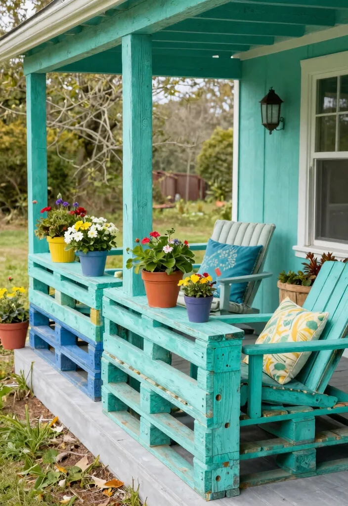 14 Farmhouse Porch Railing Ideas That Meet Code on a Budget - 5. Painted Pallet Railings 1