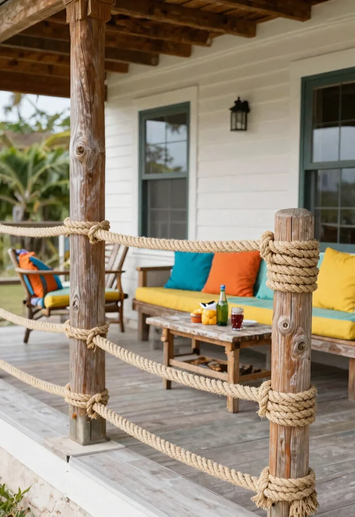 14 Farmhouse Porch Railing Ideas That Meet Code on a Budget - 8. DIY Rope Railings 1