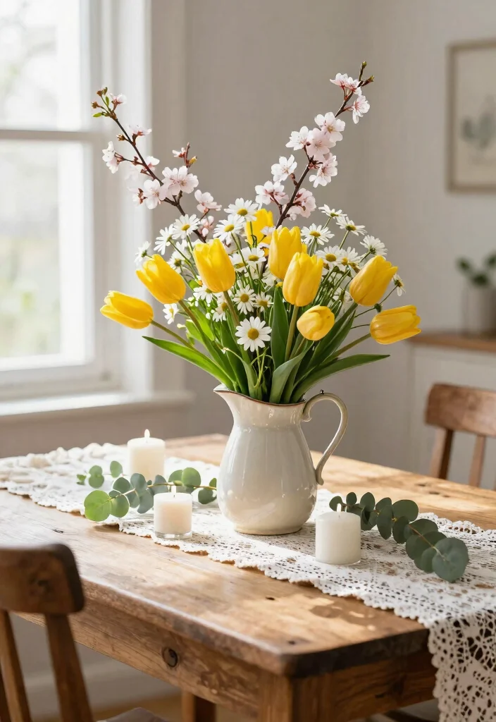 14 Farmhouse Table Centerpiece Ideas That Work for Every Season - 1. Spring Blossom Magic 1