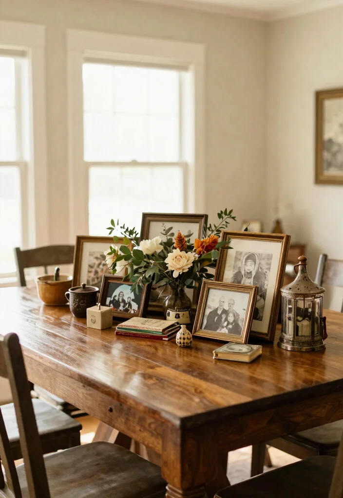 14 Farmhouse Table Centerpiece Ideas That Work for Every Season - 14. Sentimental Touches 1