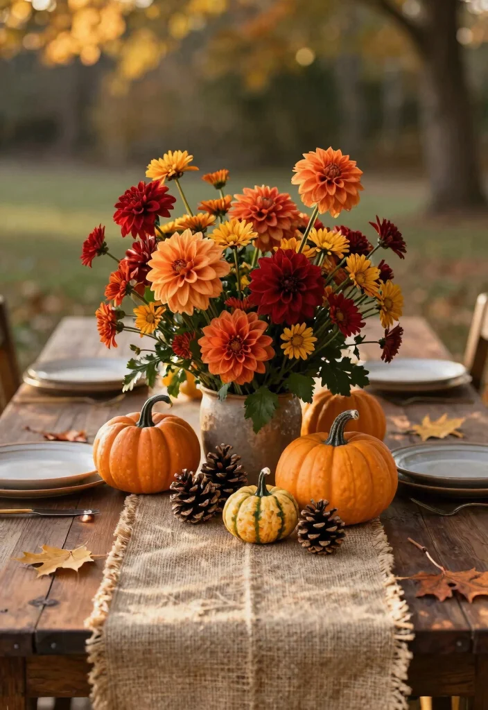 14 Farmhouse Table Centerpiece Ideas That Work for Every Season - 3. Autumn Harvest Bounty 1