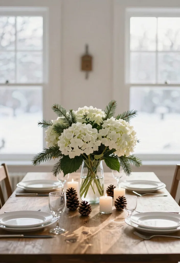 14 Farmhouse Table Centerpiece Ideas That Work for Every Season - 4. Winter Wonderland 1