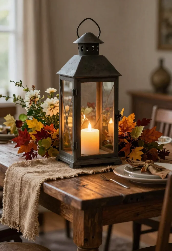 14 Farmhouse Table Centerpiece Ideas That Work for Every Season - 5. Rustic Lantern Elegance 1