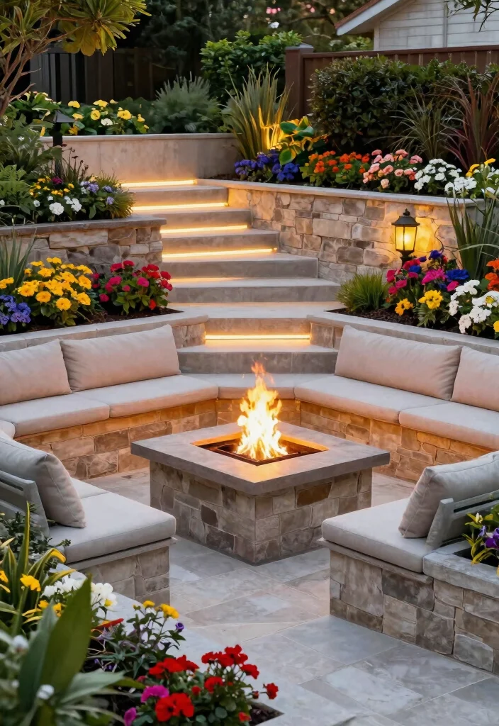 14 Fire Pit Area Ideas That Keep Smoke Away From the House 14 14 Fire Pit Area Ideas That Keep Smoke Away From the House - 14. Multi-Level Fire Pit Area 1