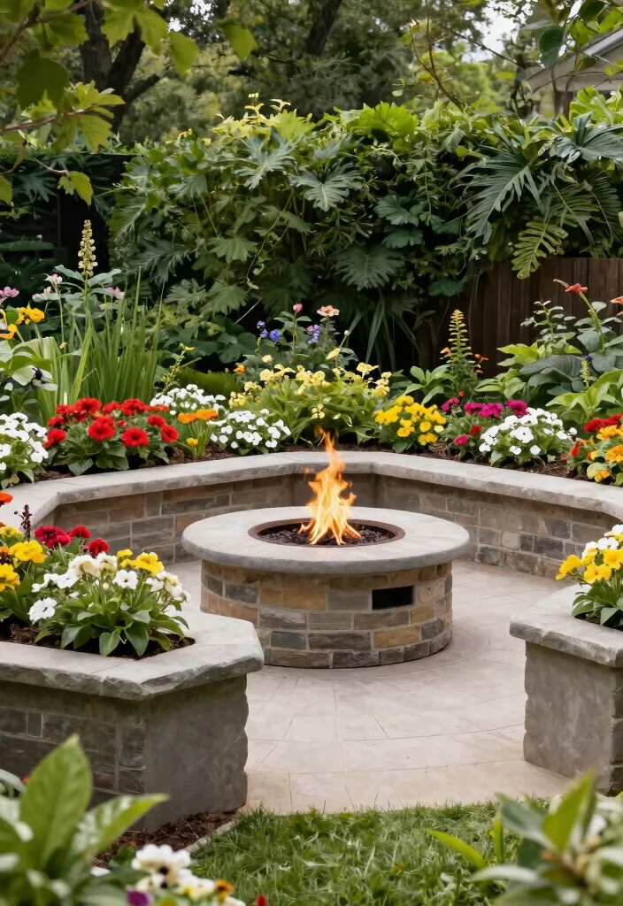 14 Fire Pit Area Ideas for Small Backyards Without a Full Hardscape - 10. Fire Pit with Built-in Planters 1